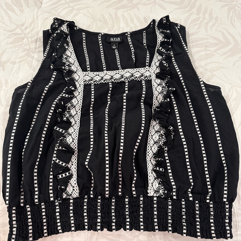 a.n.a Black and White Ruffled Blouse